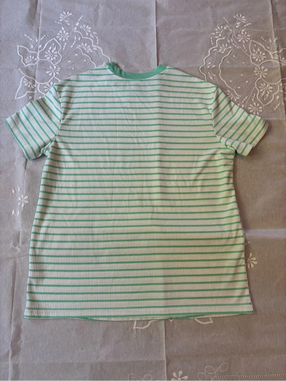 LOFT 2 Piece Bike Short Pajama Set Green Striped Ribbed Jersey Knit Lounge Wear